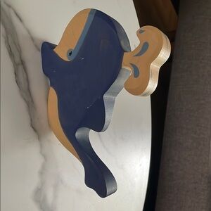 Blue and Tan Wooden Whale Decor